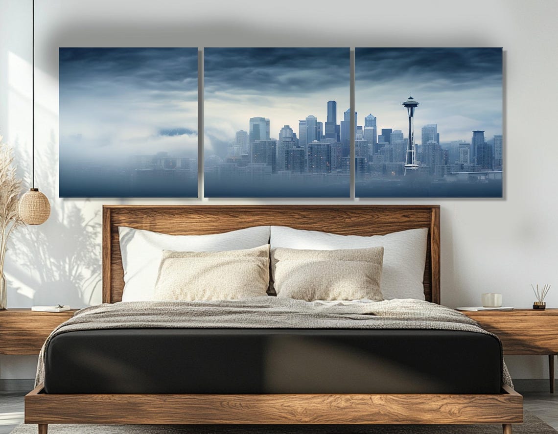 Seattle Skyline Misty Space Needle Cityscape Panoramic Travel Poster - Image 4