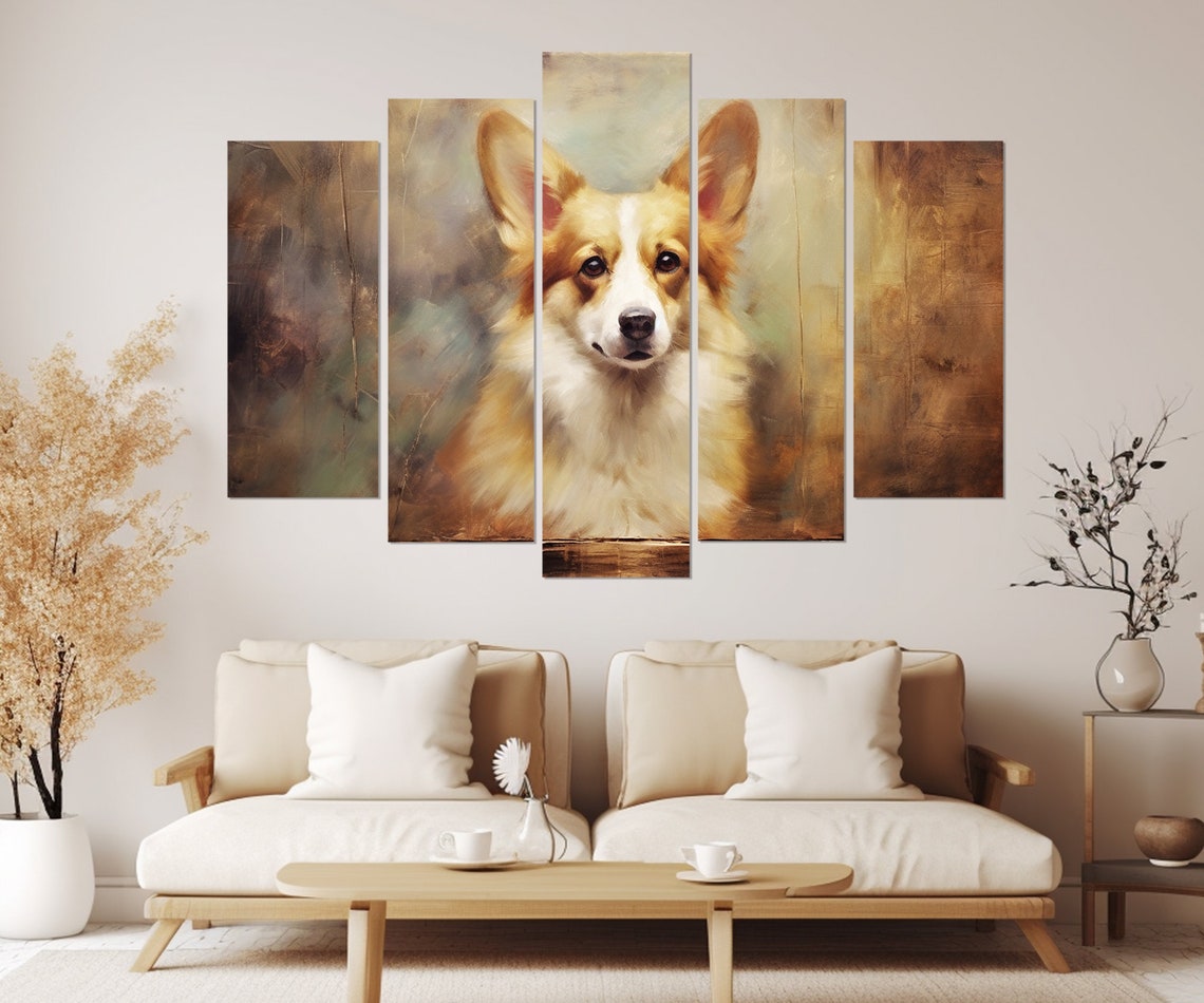 Adorable Corgi Portrait Triptych Warm Tones Cute Dog Lover Art Poster - Image 3