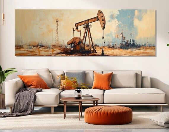 Oil Well Painting Print Oil Production Wall Art Retro Style Oil Derrick Poster Oil Worker Gift Framed And Ready To Hang