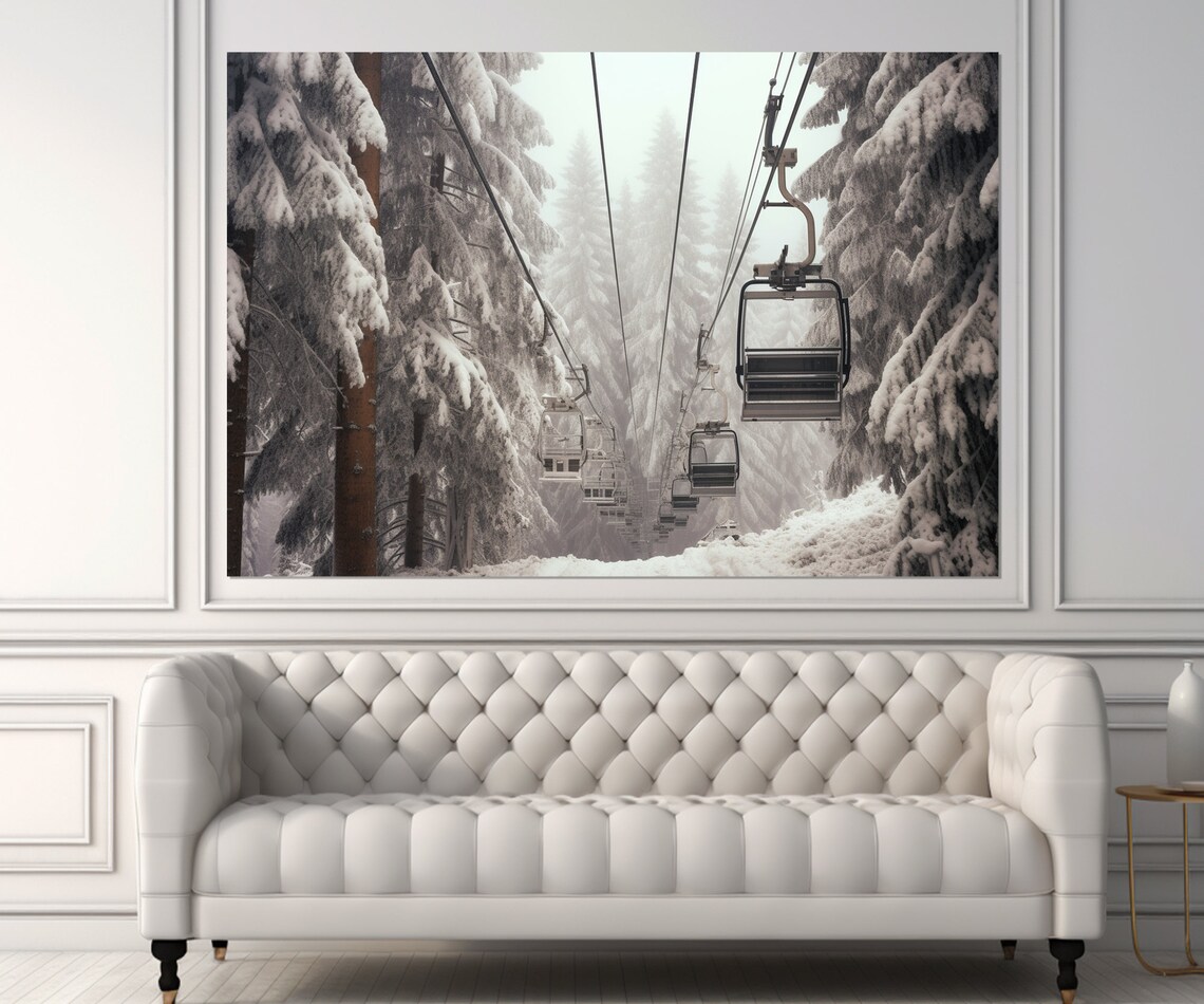Ski Lift Winter Landscape Art Print, Skier Gift - Image 3