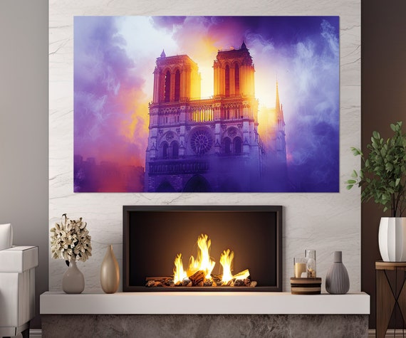 The Notre Dame Cathedral In Paris Print Notre Dame De Paris Painting France Wall Art Abstract Paris Print Framed Ready To Hang