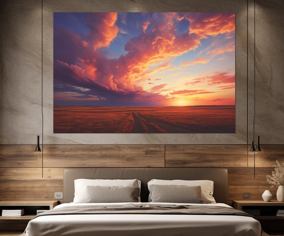 Sunset Over Great Plains Painting Print Great Plains Wall Art Great Plains Colorful Painting Framed And Ready To Hang