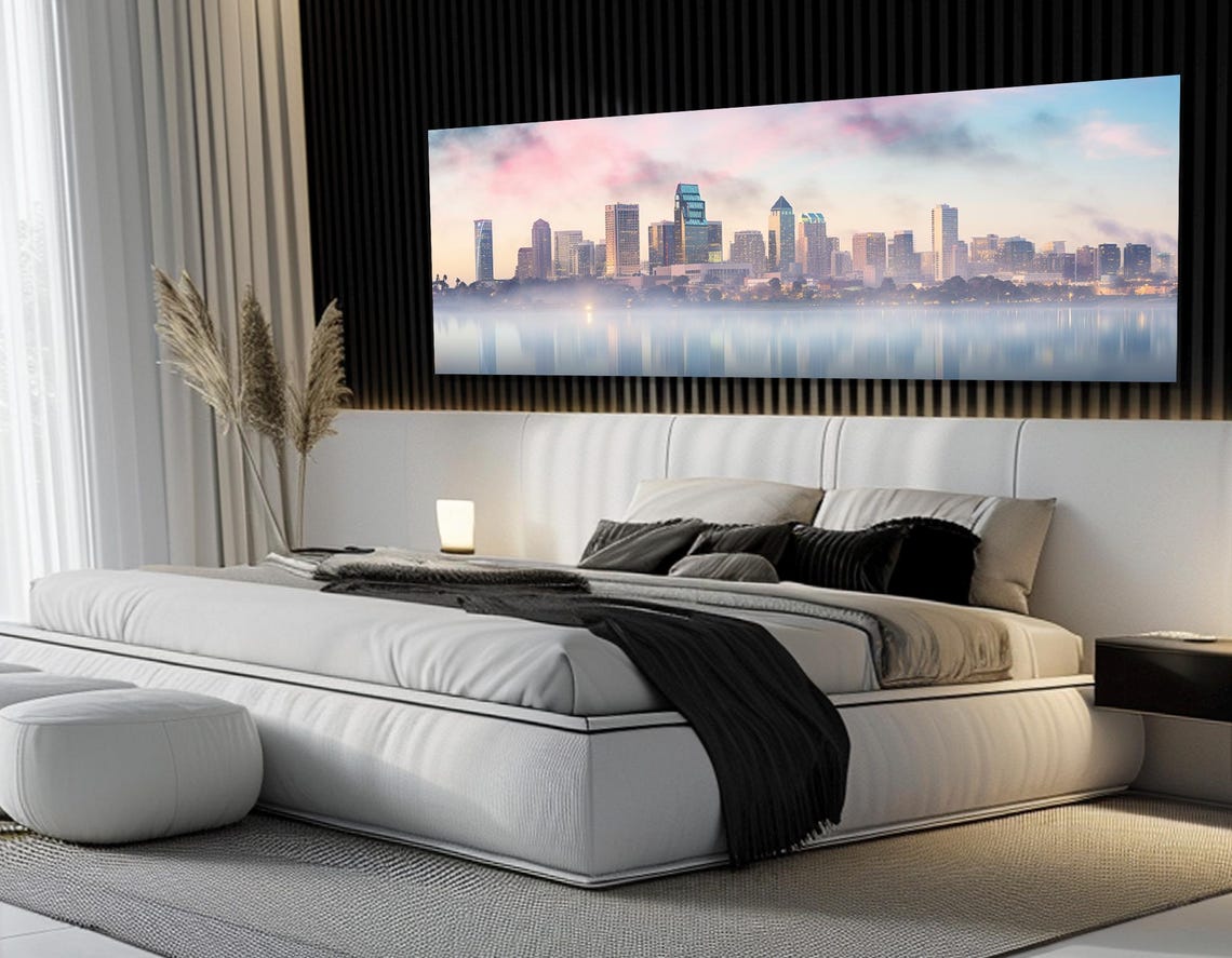 San Diego Misty Skyline Triptych Pink Dawn Calm Bay Reflection Poster - Image 2