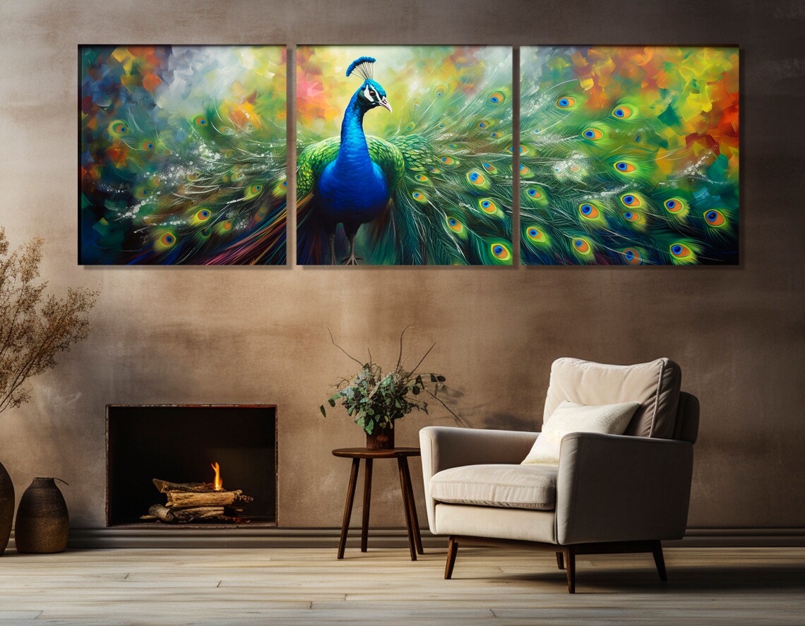 Large Peacock Modern Wall Design Poster Print - Image 2