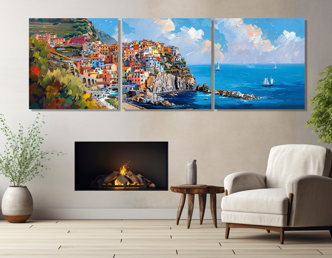 Cinque Terre Manarola Italy Travel Poster, Abstract - Image 4