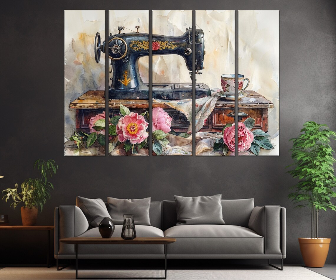 Vintage Sewing Machine Print Seamstress Gift Tailor Gift Framed And Ready To Hang - Image 3
