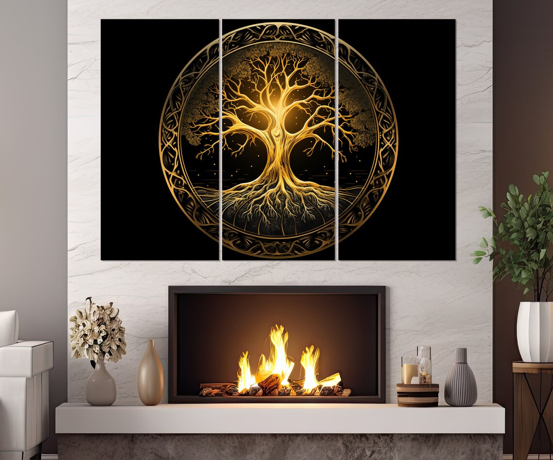 Golden Tree Of Life In A Celtic Circle On A Black Background Poster - Image 3