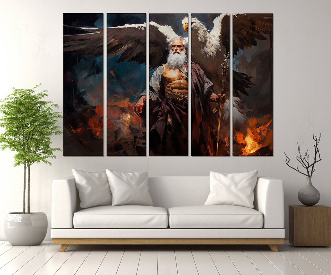 Zeus God Of Sky Eagle Storm Flames Greek Mythology Oil Painting Poster - Image 4