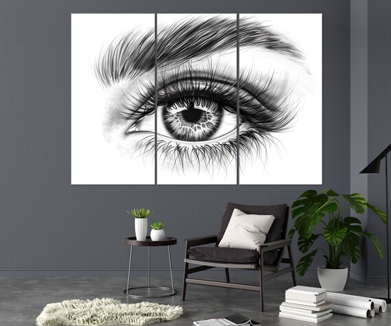 Bold Black and White Woman Eye Lashes Triptych Beauty Studio Wall Art
