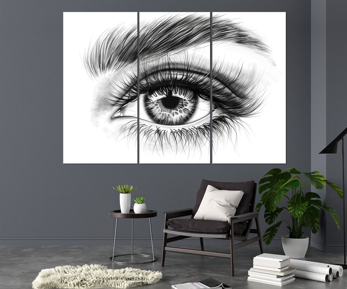 Bold Black and White Woman Eye Lashes Triptych Beauty Studio Wall Art