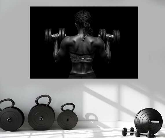 Fit African Woman In Gym Print Fitness Wall Art Women Workout Motivation Minimalist Gym Wall Decor Framed Ready To Hang