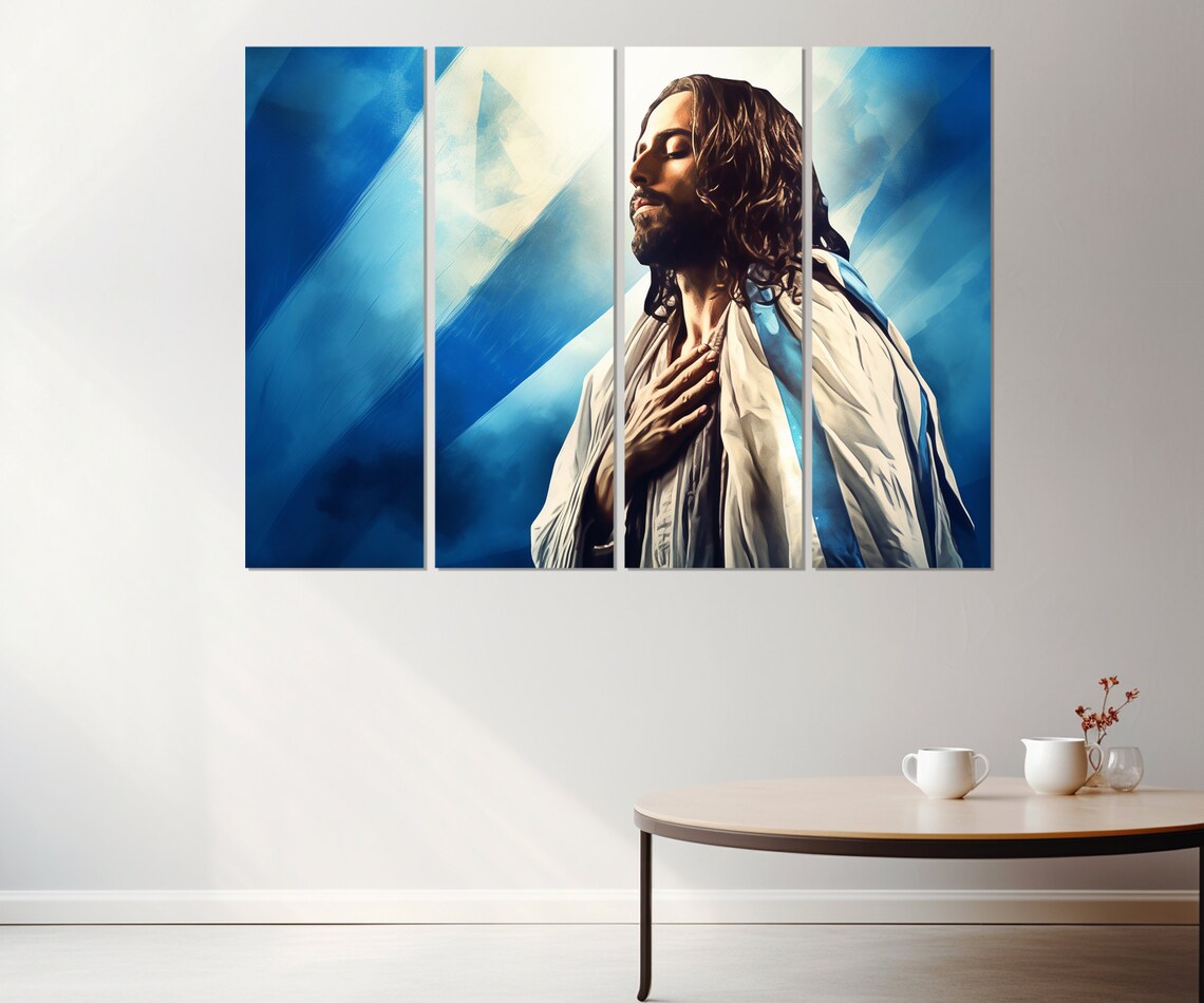 Jesus Christ Wrapped In Israeli Flag Faith Religious Blue Art Poster - Image 2