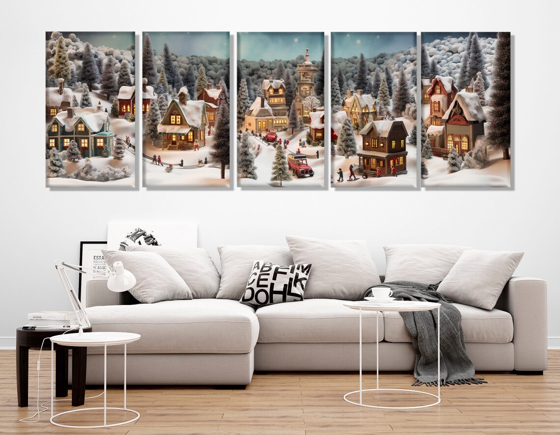 Christmas Village Abstract Art Print, Winter Decor - Image 3