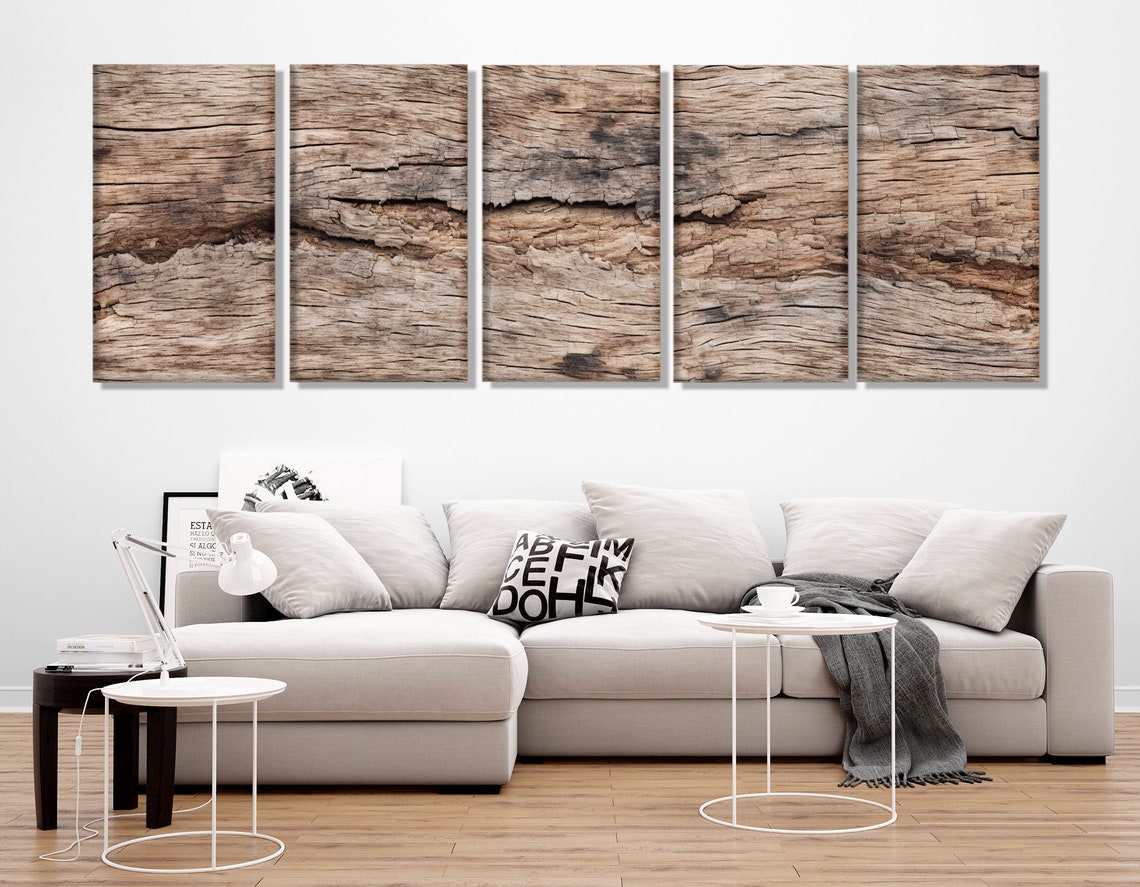 Rustic Weathered Wood Texture Five Panel Split Canvas Modern Wall Art