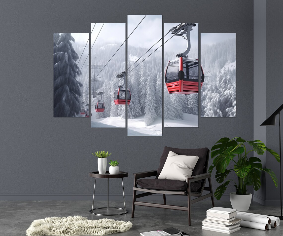 Ski Lift Winter Scenic Art Print, Seasonal Decor - Image 3