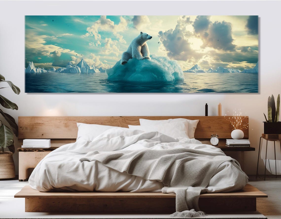 Polar Bear Sitting on Iceberg Arctic Ocean Dramatic Clouds Art Poster