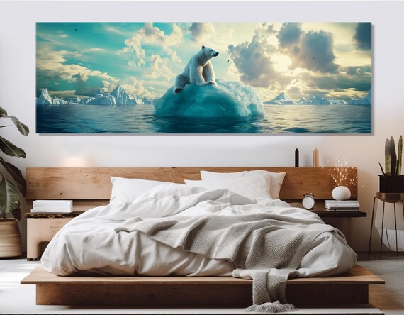 Polar Bear Sitting on Iceberg Arctic Ocean Dramatic Clouds Art Poster