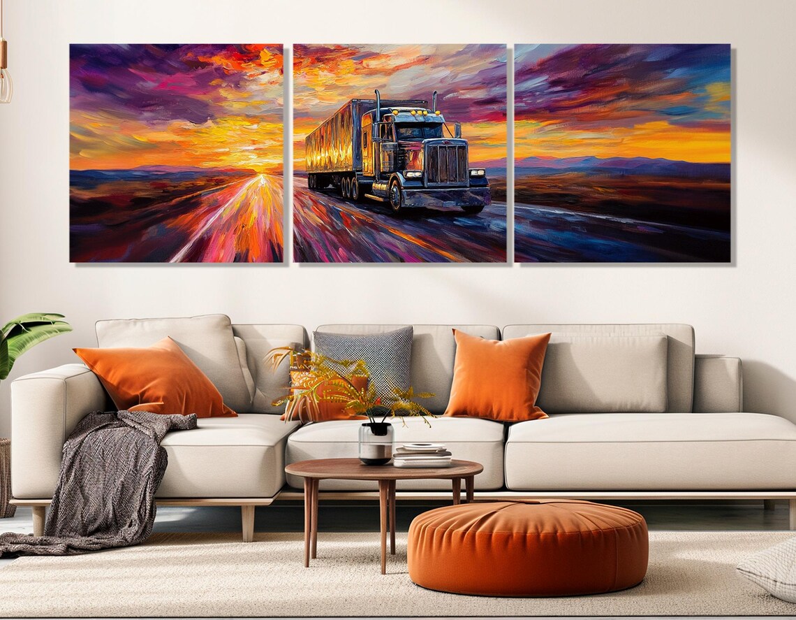 Truck On Highway Cargo Logistics Wall Art Print - Image 3