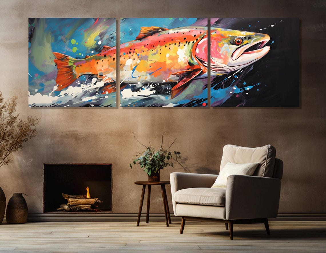 Rainbow Trout Colorful Graffiti Style Painting Fishing Wall Art Print - Image 3