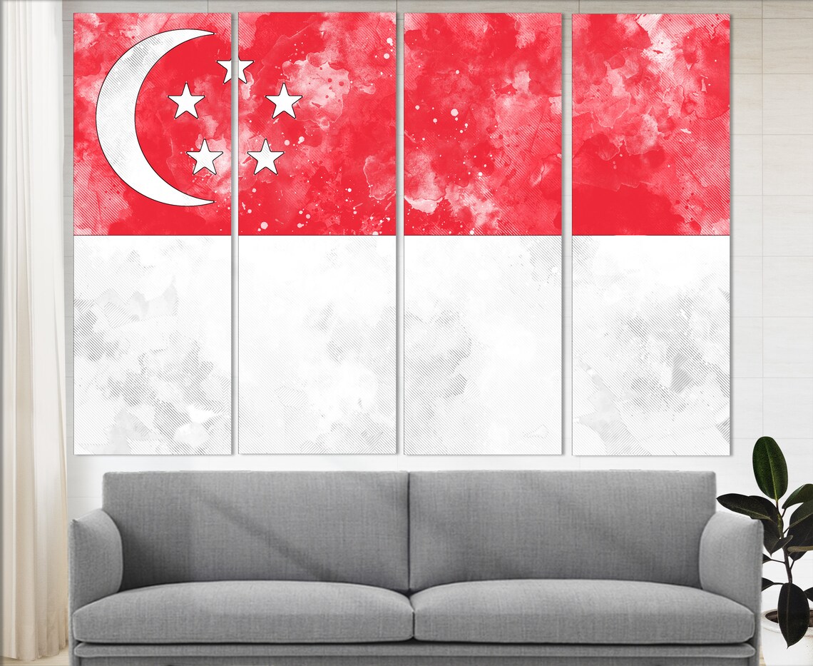 Singapore Flag Grunge Watercolor Red White Crescent Stars Asian Poster - Image 4