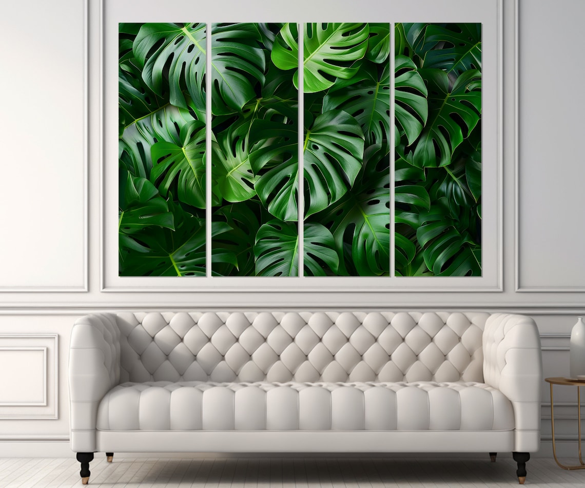 Tropical Green Leaves, Deep Green Wall Art Print - Image 2