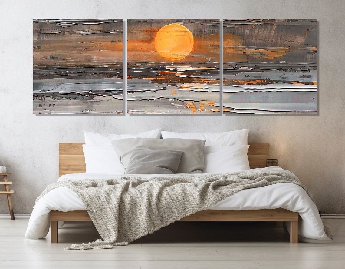 Abstract Ocean Sunset Golden Sun Reflections Textured Sea Art Poster - Image 4