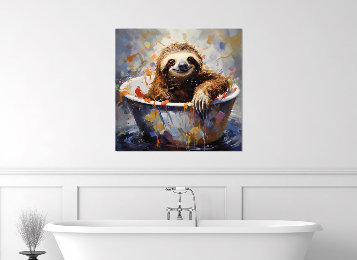 Cute Sloth in the Bathtub, Bathroom Wall Art Print - Image 3