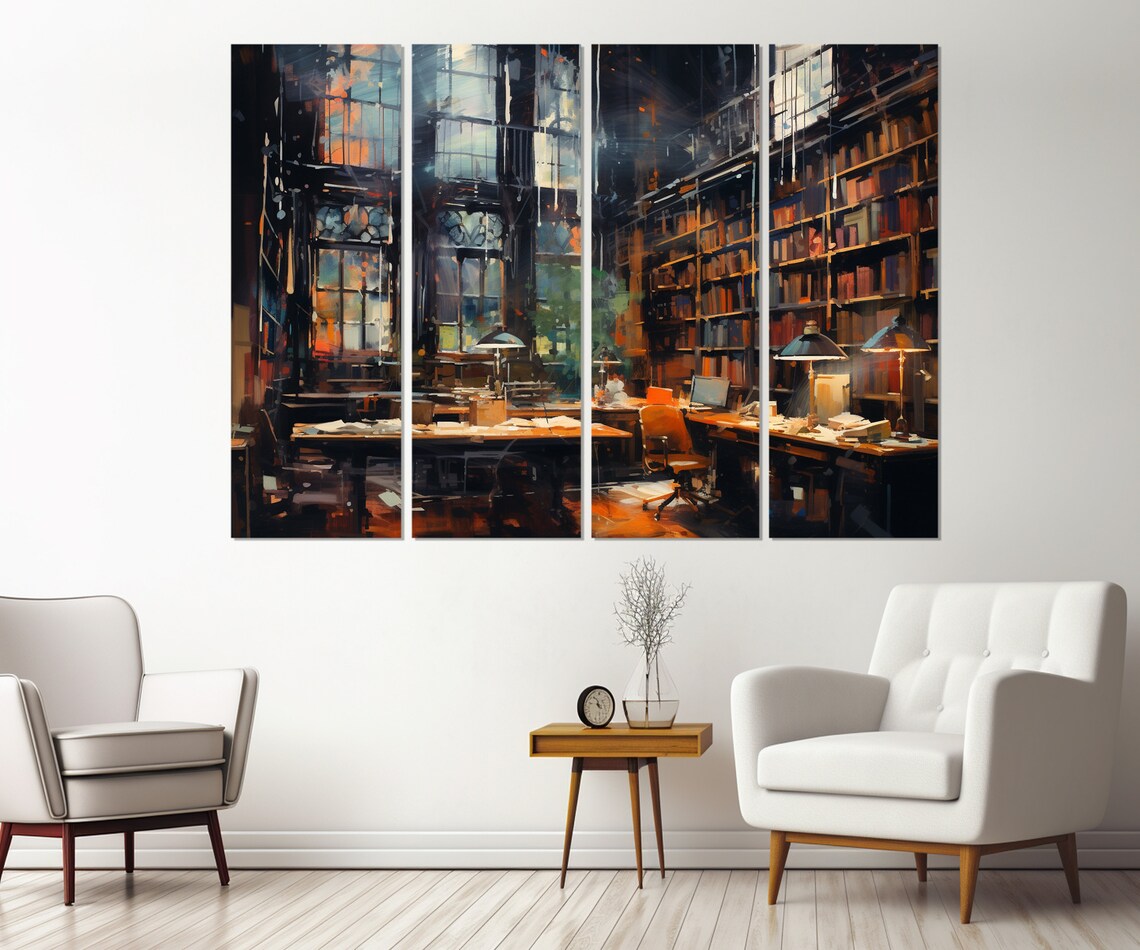Abstract Library Oil Painting Print, Library Decor - Image 2