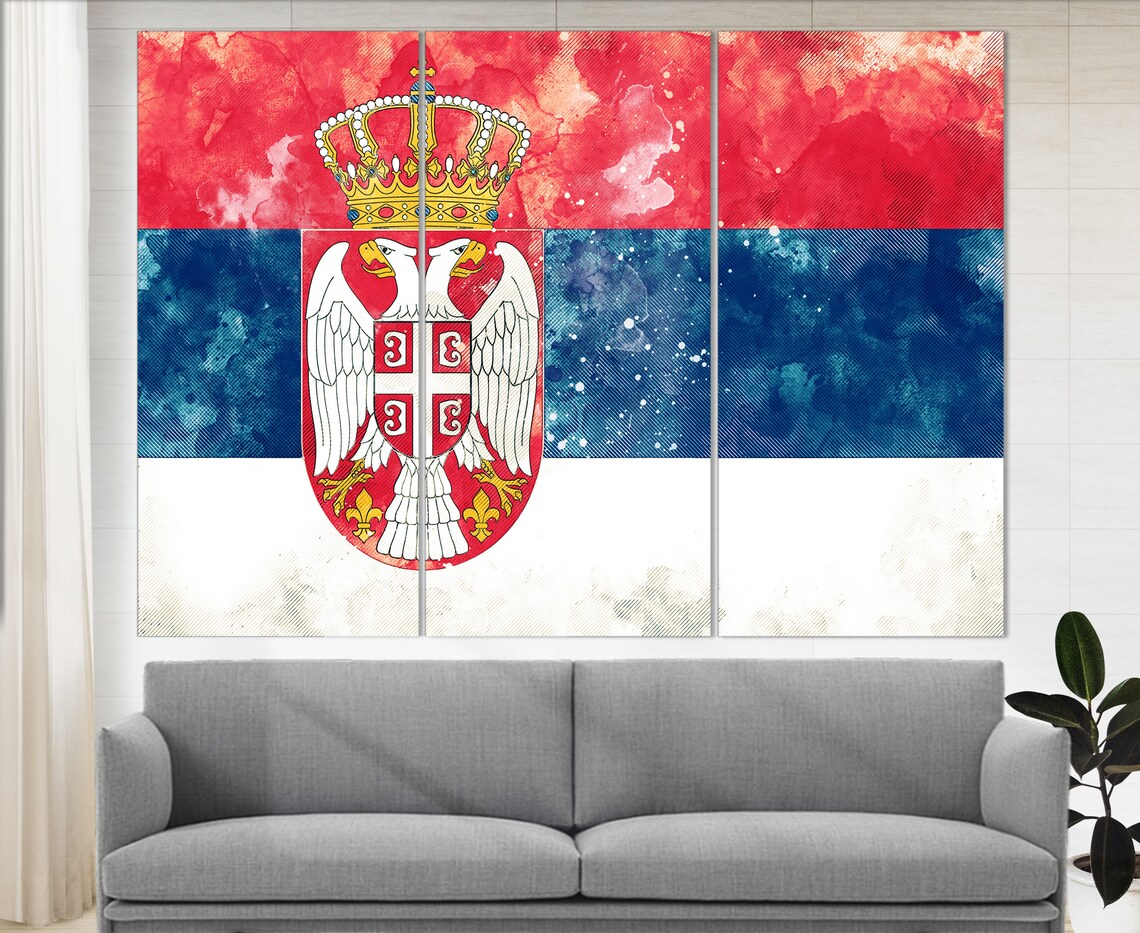 Serbia Flag Grunge Watercolor Red Blue White Coat Of Arms Poster - Image 2