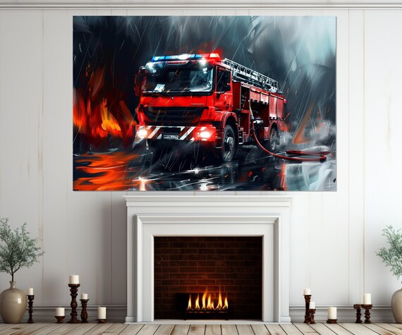 Fire Truck Print Firefighter Wall Art Fireman Gift Fire Truck Print Fire Truck Poster Framed And Ready To Hang