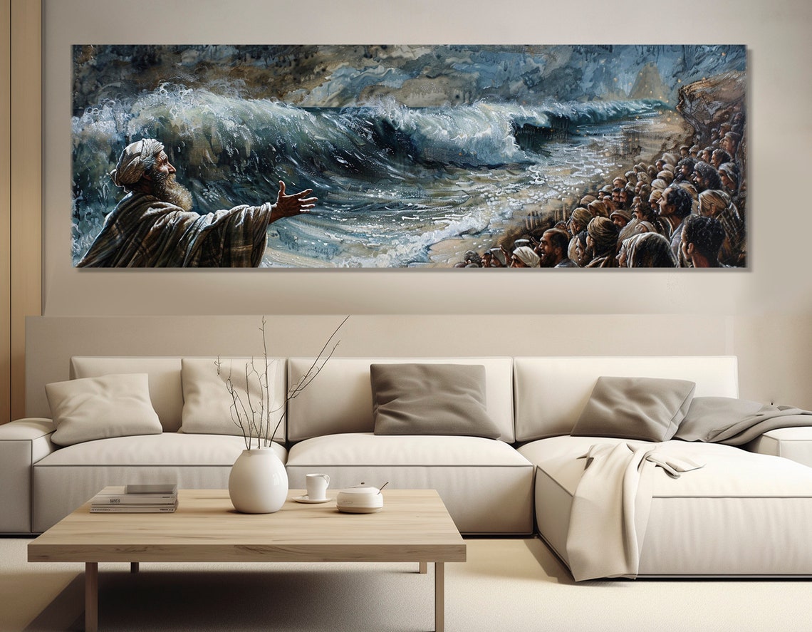 Moses Parting The Red Sea Triptych Biblical Scene Religious Art Poster - Image 2