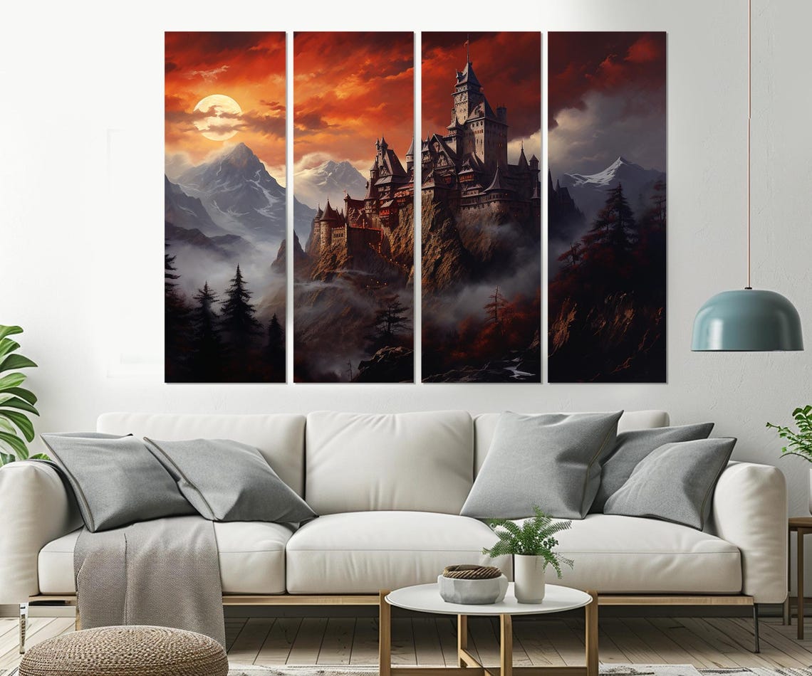 Bran Castle Transylvania Romania Gothic Sunset Moon Mountain Poster - Image 3