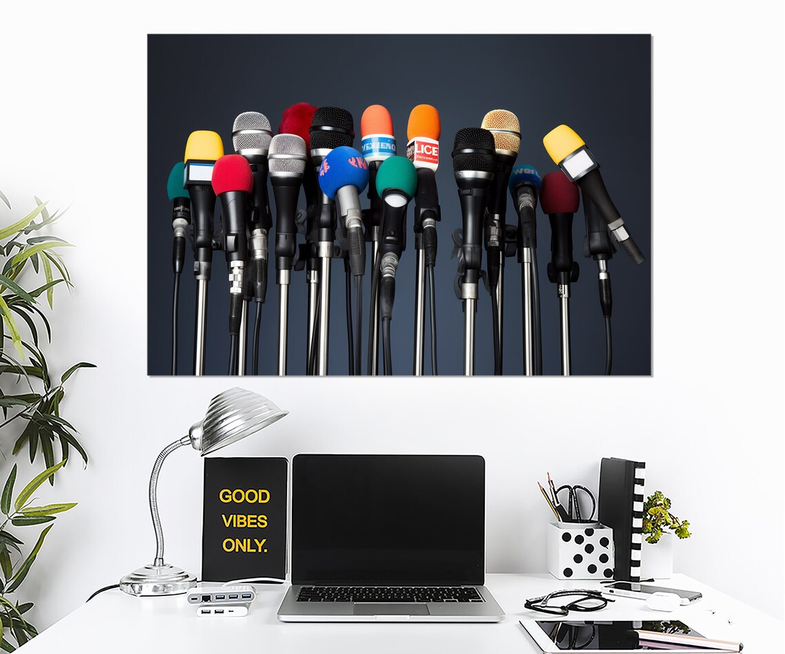 Microphones Print Journalist Gift Reporter Gift Journalism Wall Art Framed And Ready To Hang - Image 3