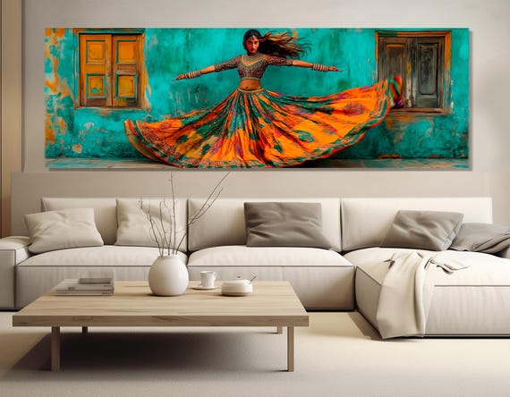 Passionate Indian Dancer Painting Print Rajasthan Street Dance Poster India Wall Art Indian Woman Painting Framed Ready To Hang