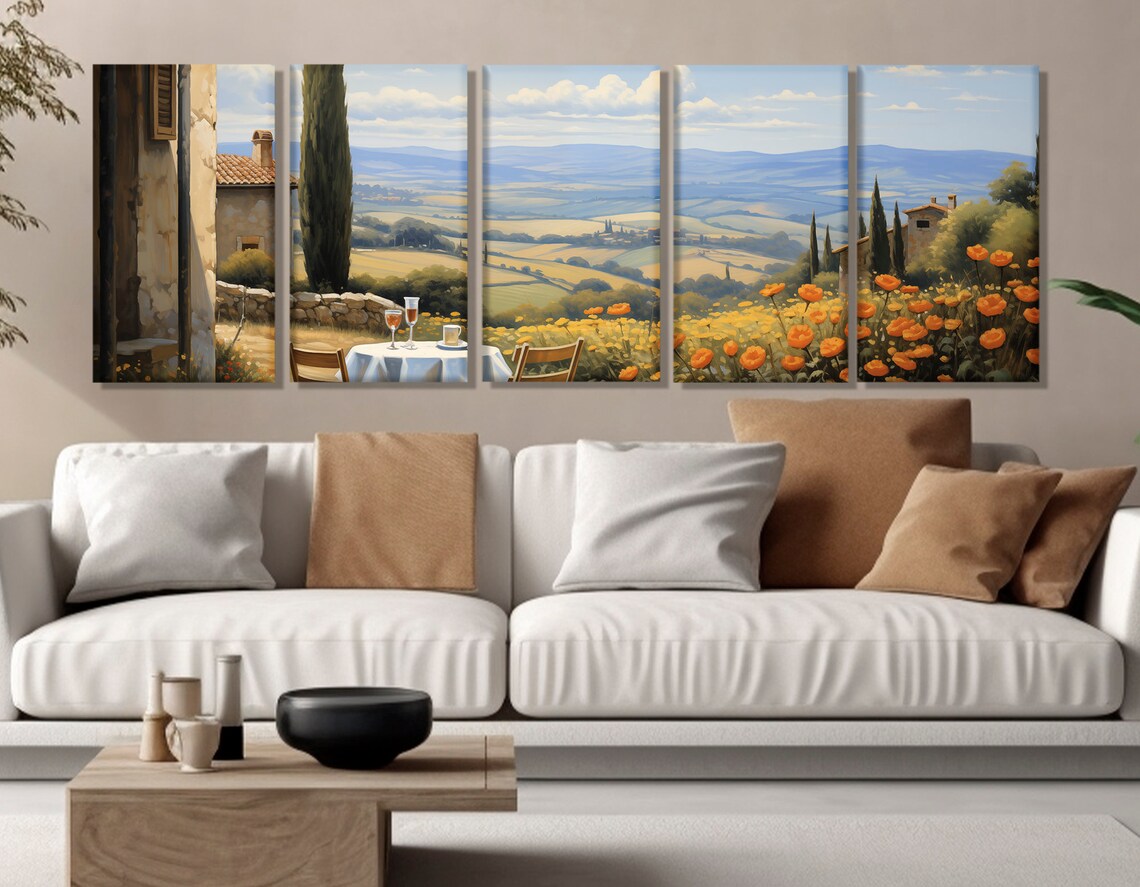 Tuscany Panorama Painting Print, Italy Landscape - Image 2