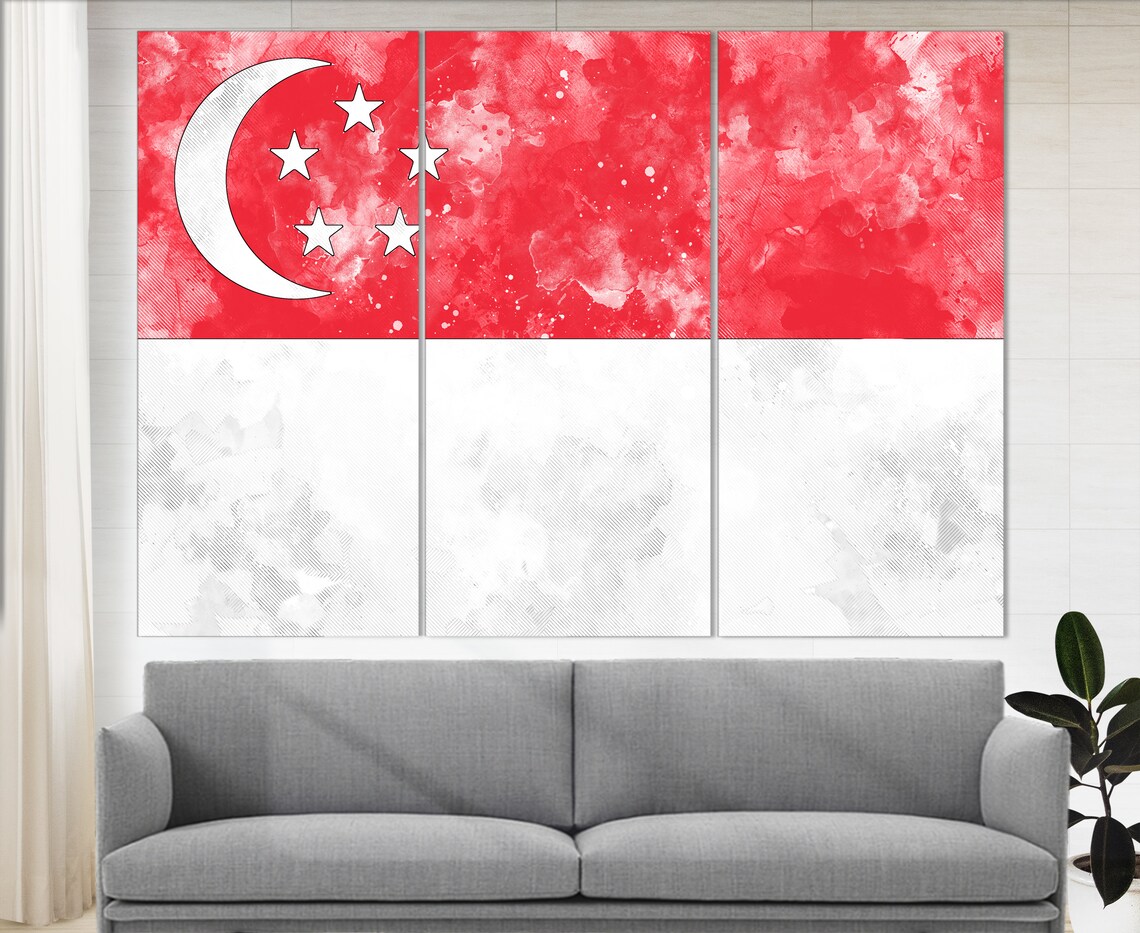 Singapore Flag Grunge Watercolor Red White Crescent Stars Asian Poster - Image 3