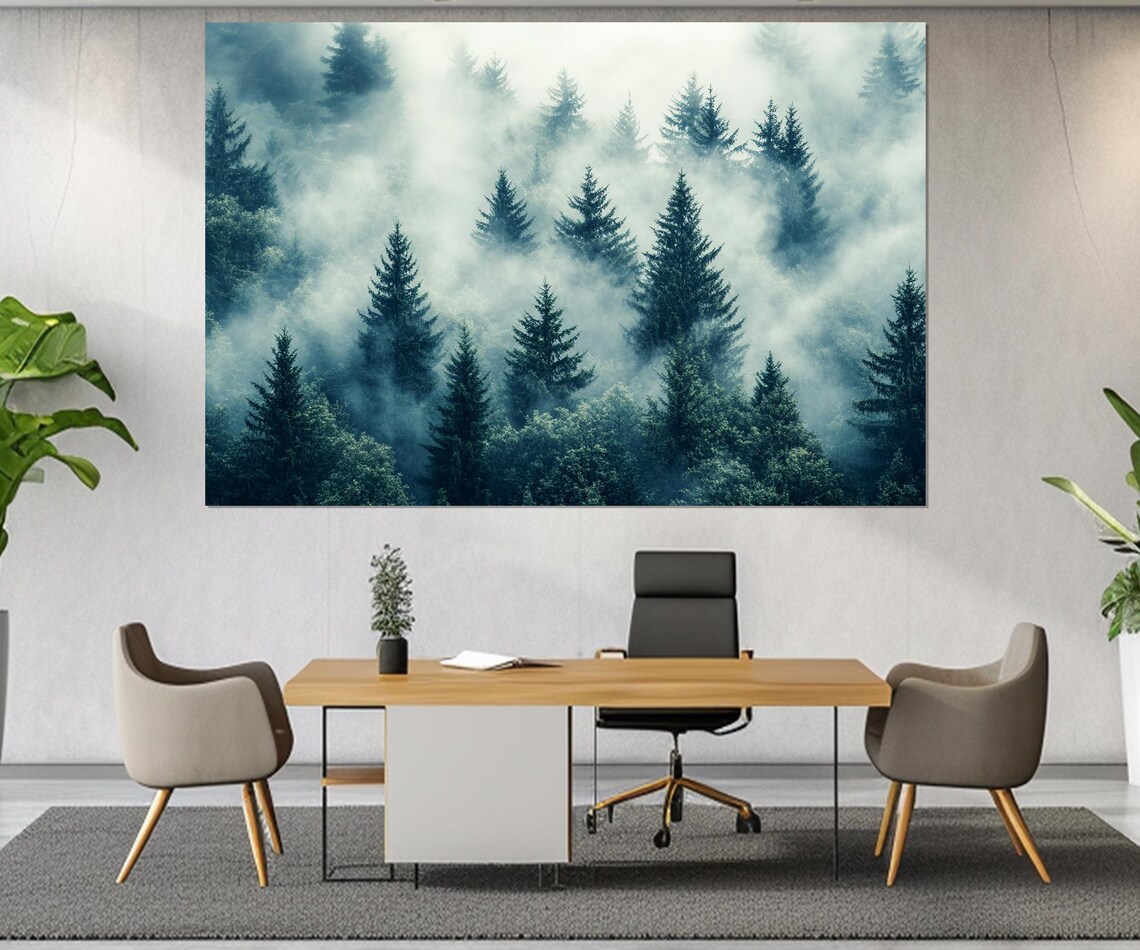 Misty Forest Landscape Art Print, Foggy Forest - Image 2
