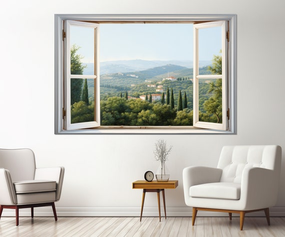 Open Window Print Green Mountains Window View Painting Window Wall Art Framed And Ready To Hang