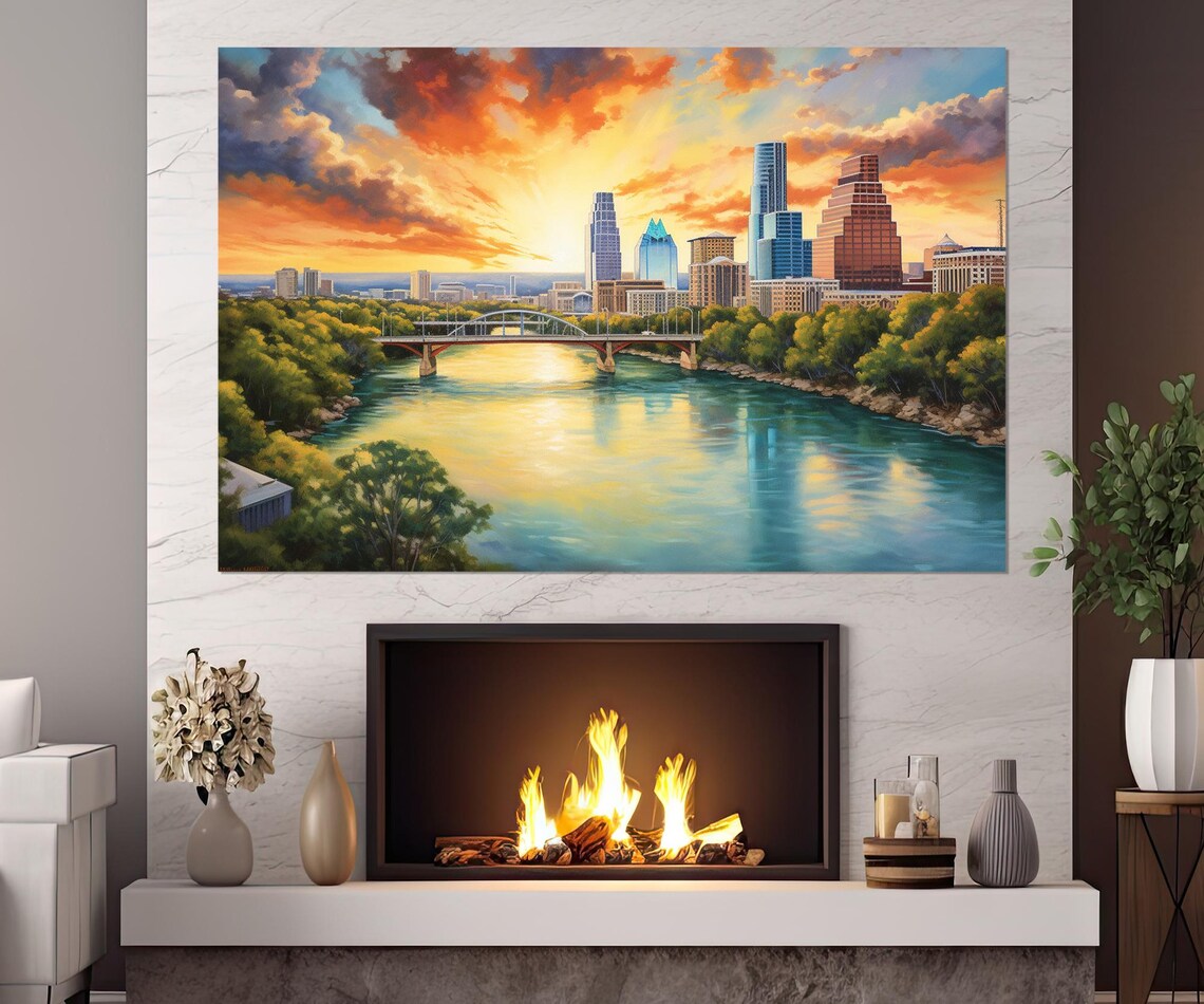 Austin Bridge Skyline Abstract Travel Poster Print