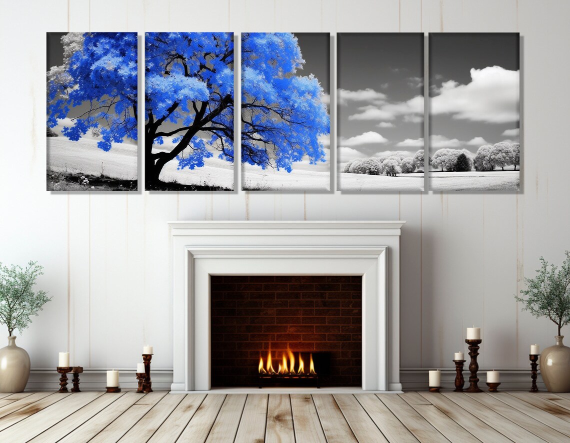 Blue Blossom Tree Print Large Abstract Tree Wall Art Blue Tree Painting Abstract Nature Art Framed And Ready To Hang - Image 3