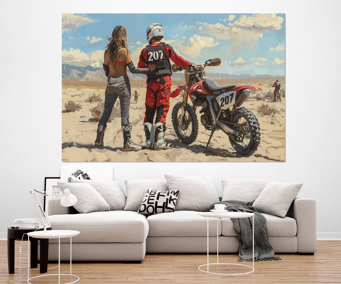 Motocross Couple Print Motocross Painting Motocross Gift Motocross Club Wall Decor Dirt Bike Wall Art Framed And Ready To Hang - Image 2