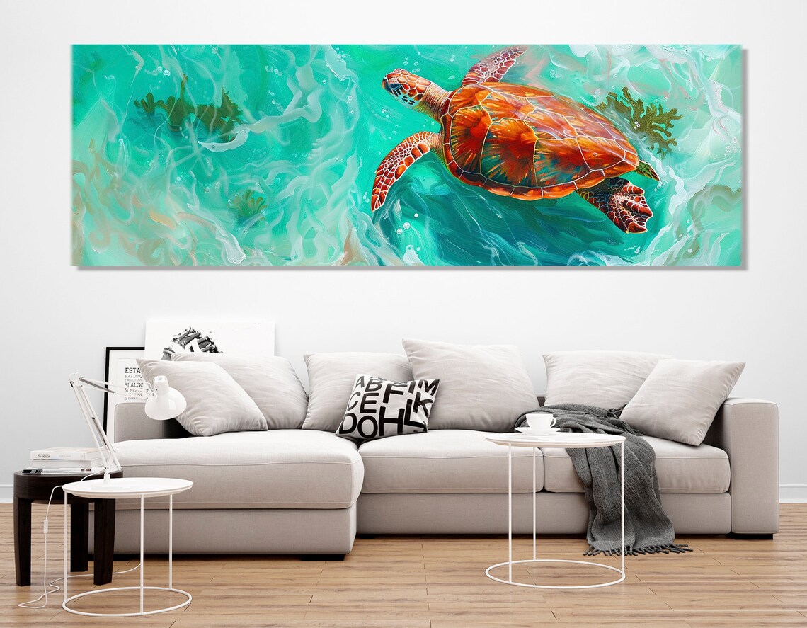 Sea Turtle Swimming in Turquoise Water Art Print - Image 2