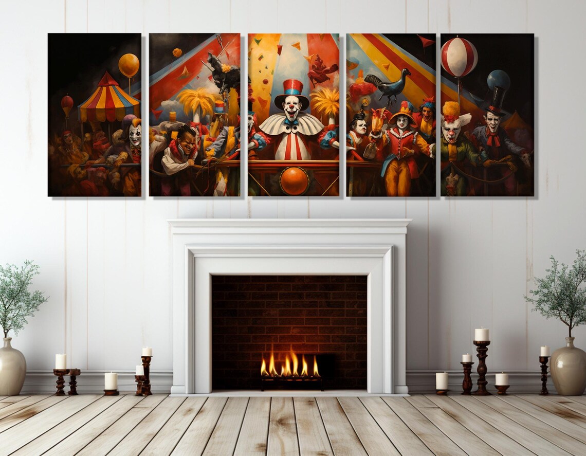 Scary Vintage Circus Clowns Big Top Dark Carnival Painting Poster - Image 2