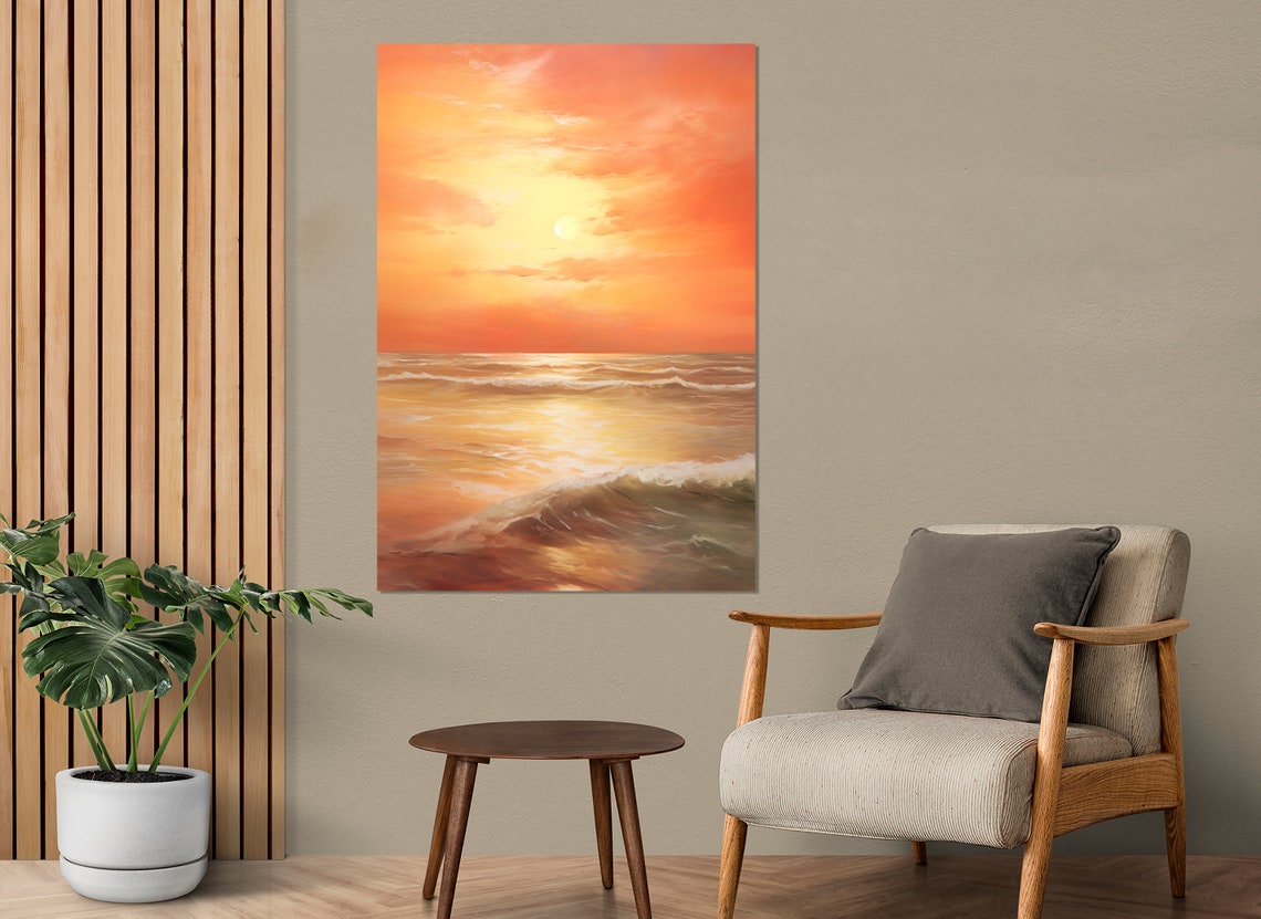 Ocean Sunset Waves Abstract Orange Seascape Vertical Modern Art Poster - Image 4