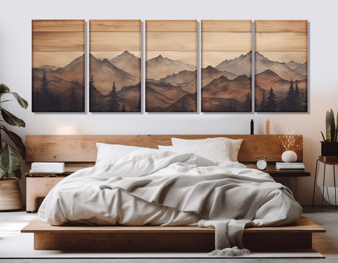 Abstract Soft Tones Mountains Art Print, Rustic Style - Image 3