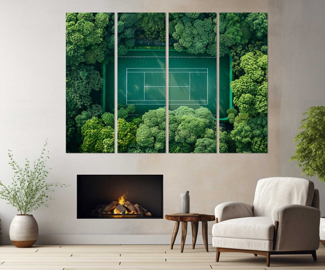 Abstract Tennis Wall Art Tennis Court In Forest Print Tennis Club Wall Decor Tennis Player Gift Framed And Ready To Hang - Image 2