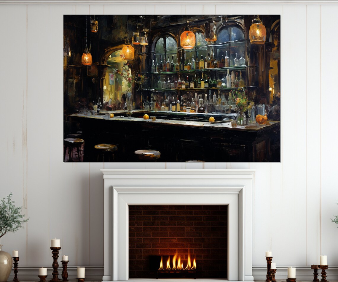 Retro Bar Painting, Vintage Pub Wall Art Print