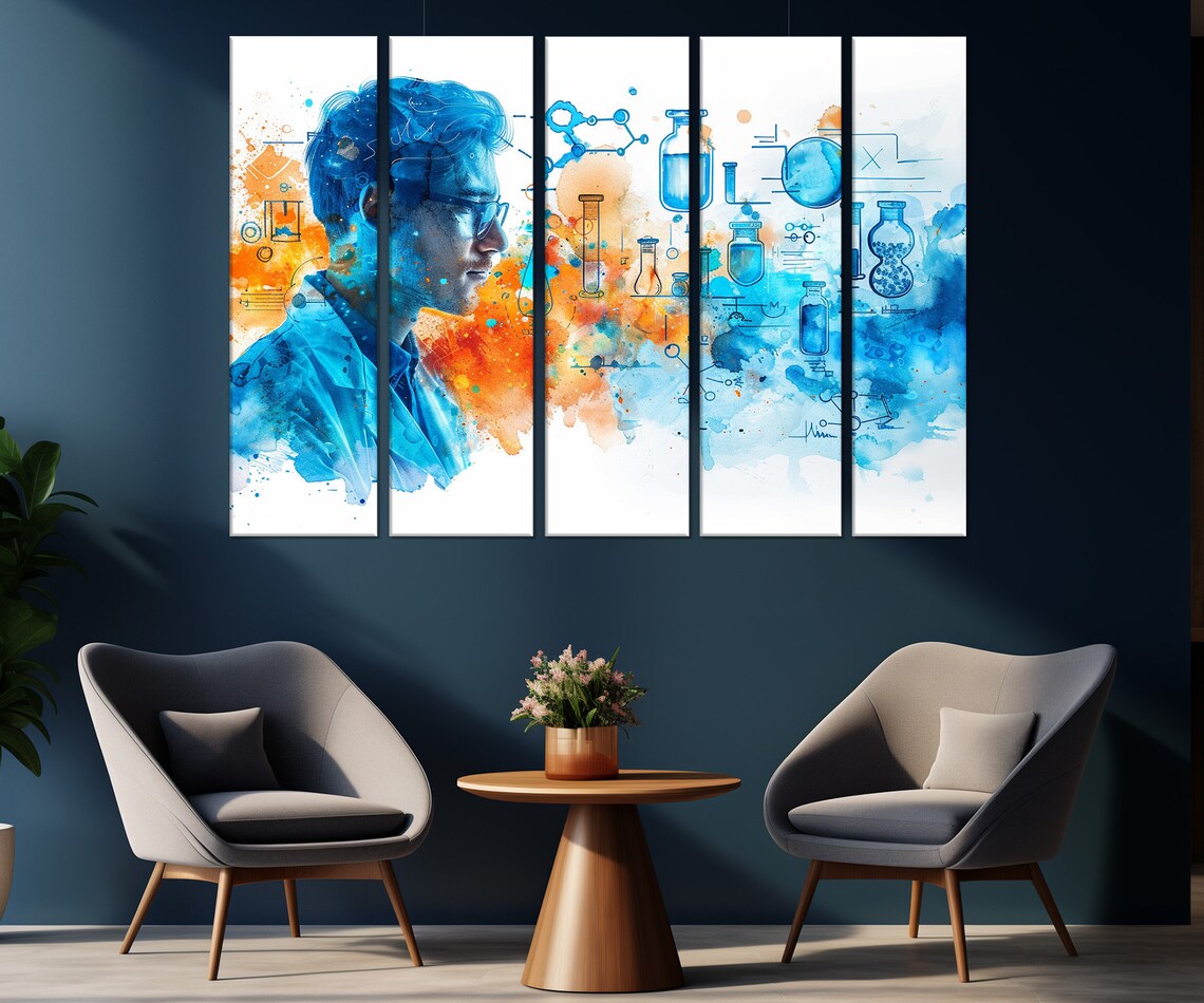 Watercolor Scientist Portrait Chemistry Lab Beakers Medical Art Poster - Image 2