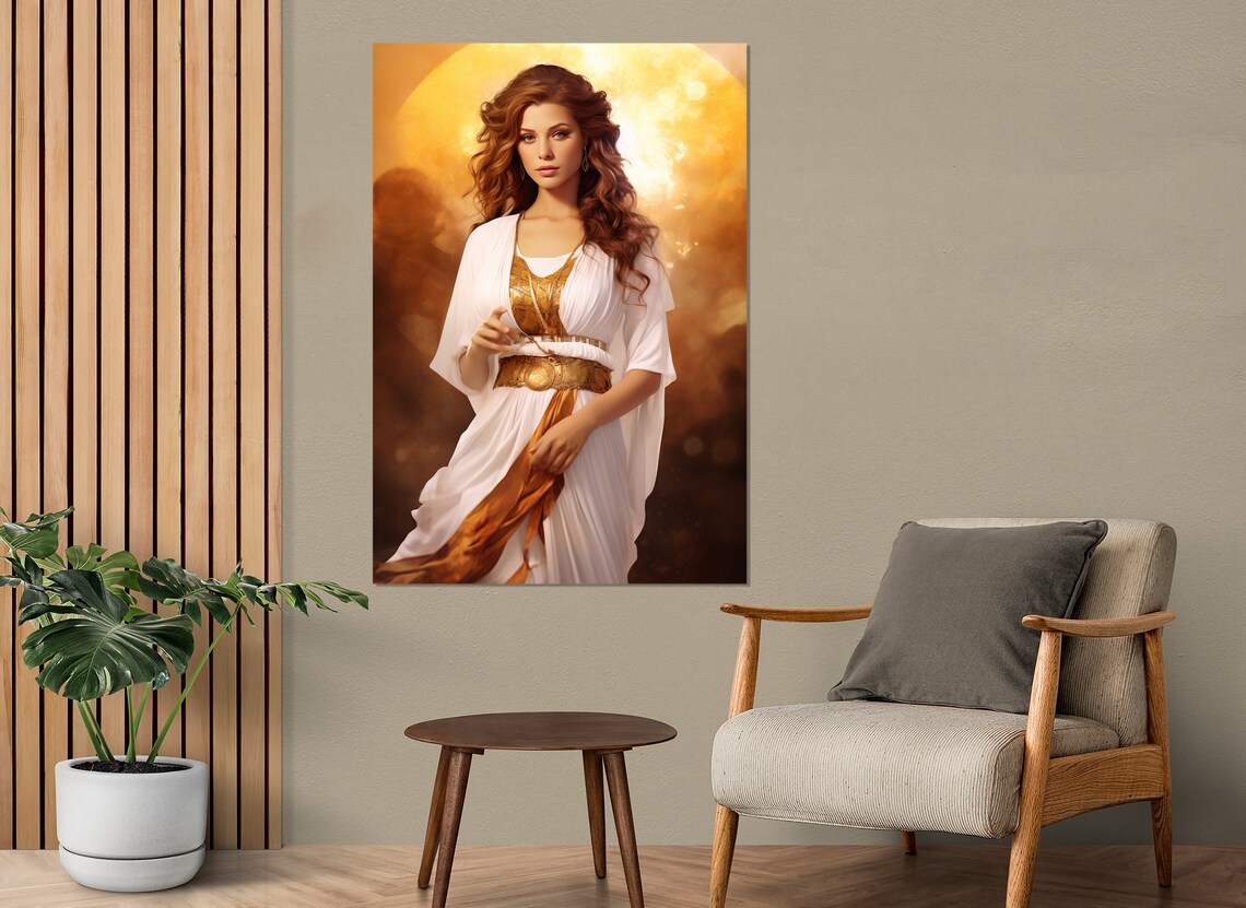 Greek Goddess Hera White Gold Robes Golden Light Wall Art Poster - Image 4