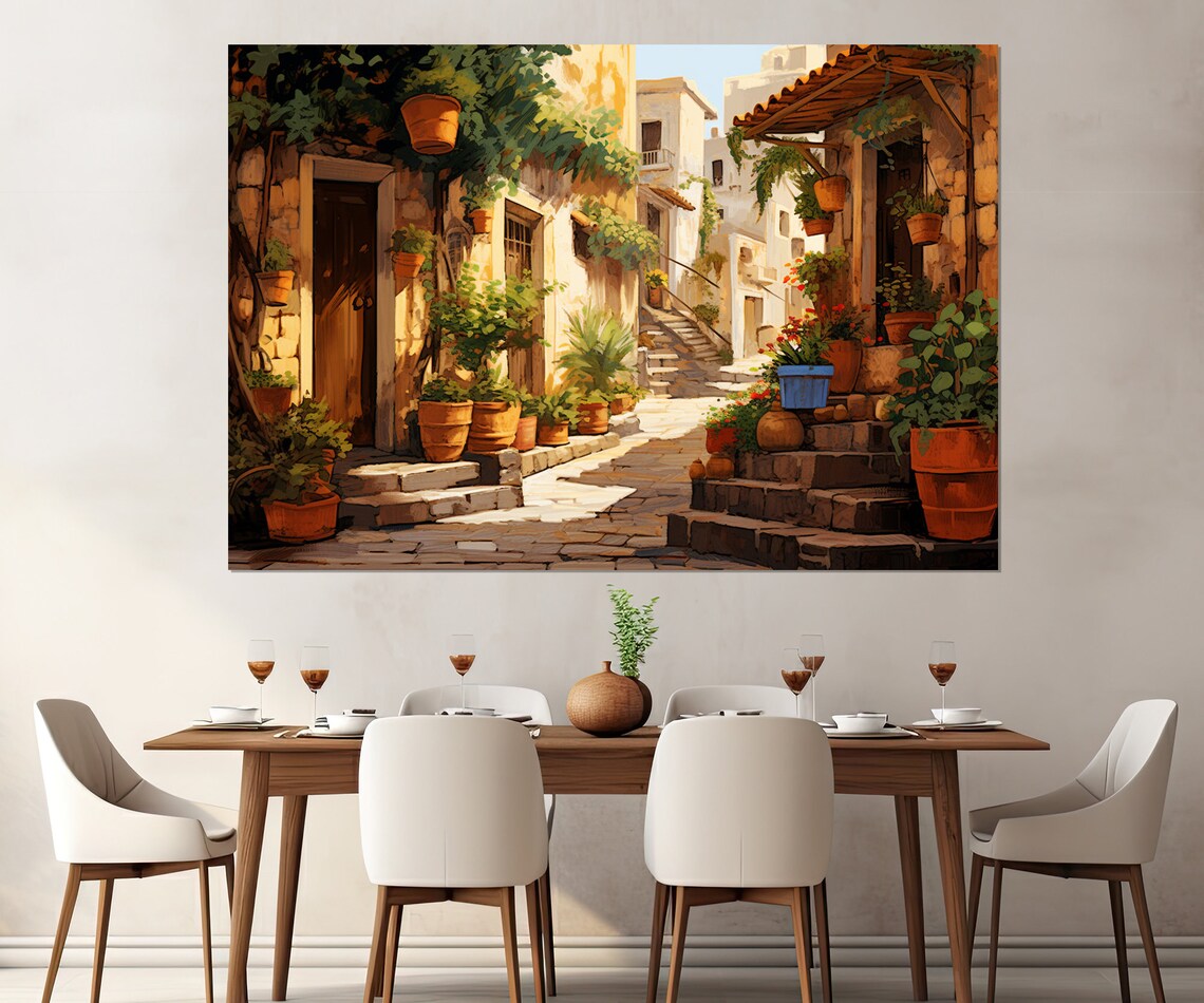 Italian Street Painting, Italy Village Travel Poster